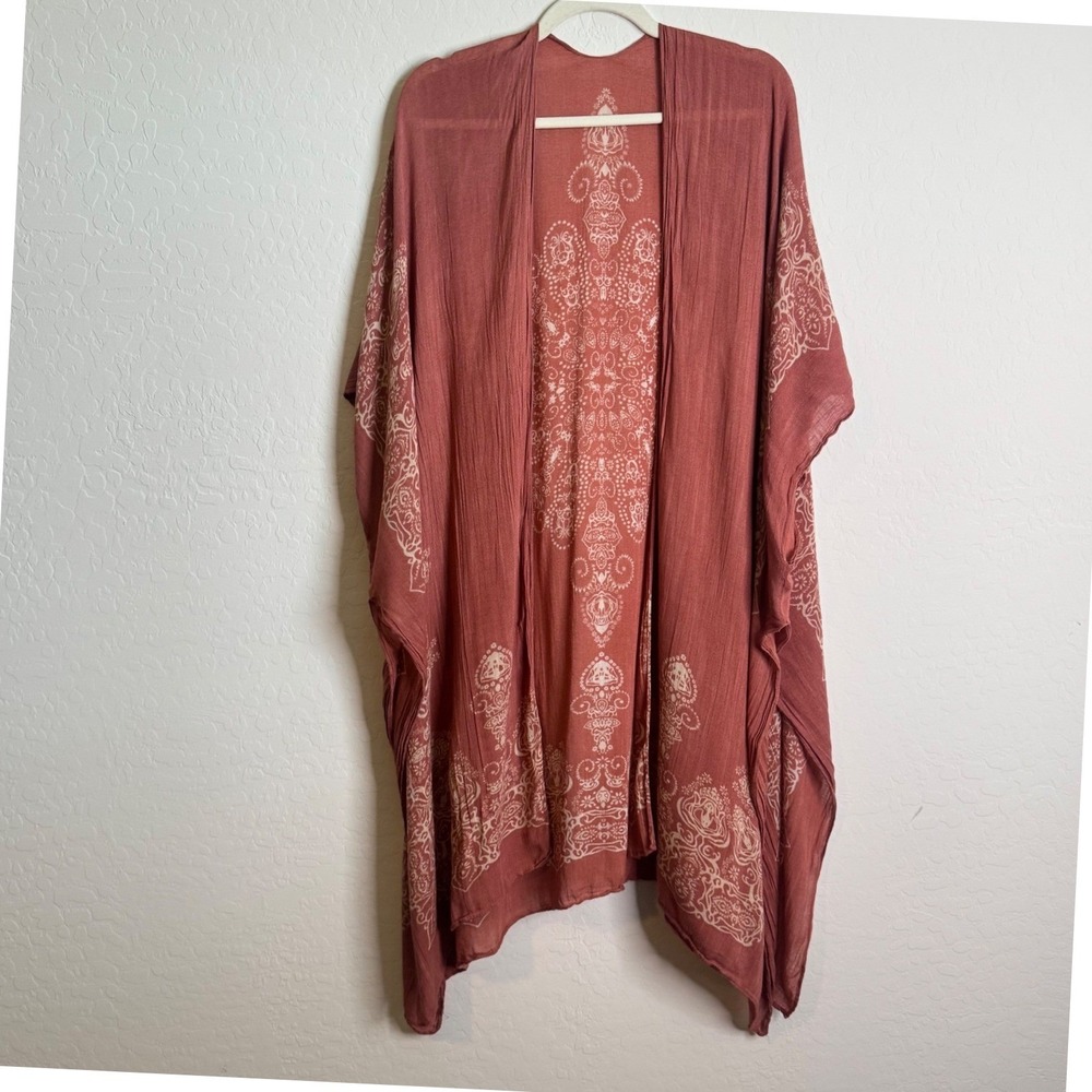 Lulus Pink Medallion Print Kimono Wrap Cardigan One Sz Boho Beach Cover